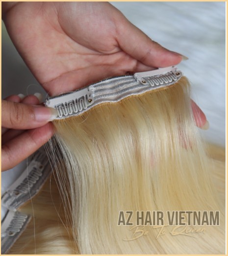 Clip In Hair Extensions Blonde Color Vietnamese Hair Quality