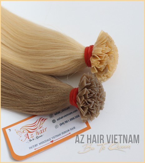 Keratin V Tip Hair Extensions Straight Blonde #613, #14c Color Human Hair Vietnam
