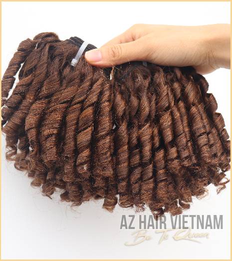 Finger Curly Weft Hair Extensions Color AZ02 Vietnamese Hair