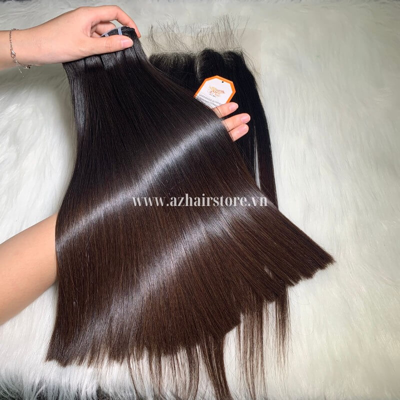 100% Vietnamese Bone Straight Hair Weft 8”-32” Brown Tip Factory Price