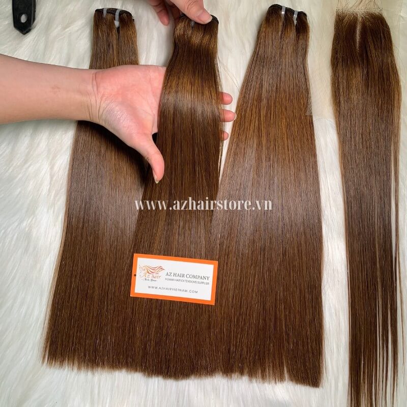 Premium Weft Bone Straight Hair in Brown Color High-Quality Lustrous and Shiny