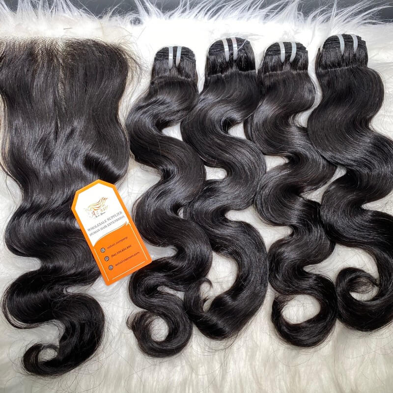 High-end Wavy Weft Hair Extensions 100% Raw Human Hair Factory Price